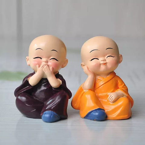Set of 4 Cute Mini Buddha Monk Idols -Decor Items For Home ,Car and Table Top