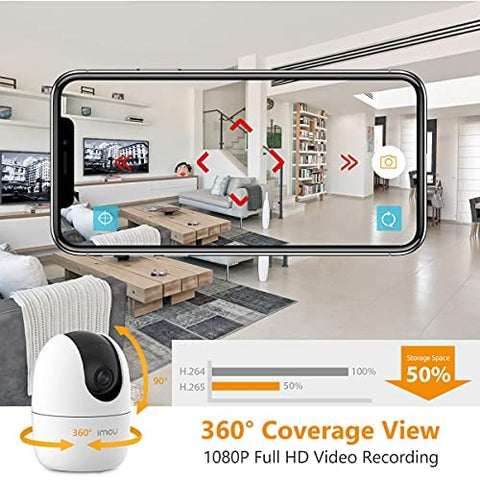 IMOU 360° 1080P Full HD Security Camera, Human Detection, Motion Tracking, 2-Way Audio, Night Vision WIFI, Alexa Google Assistant, Up to 256GB SD Card Support