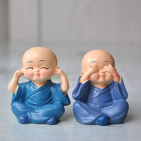 Set of 4 Cute Mini Buddha Monk Idols -Decor Items For Home ,Car and Table Top