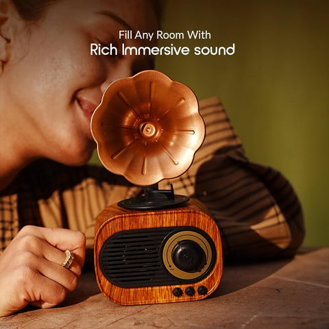 Vintage Gramophone Bluetooth Speaker: Portable with Hands-Free Calling, 6 Hours Battery Life