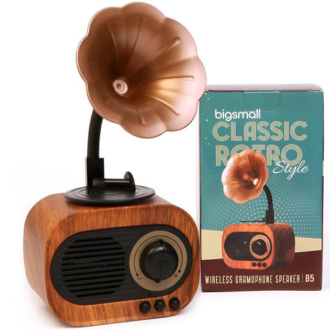 Vintage Gramophone Bluetooth Speaker: Portable with Hands-Free Calling, 6 Hours Battery Life