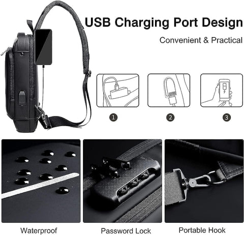 Crossbody Bag with USB Charging, Waterproof & Anti Theft