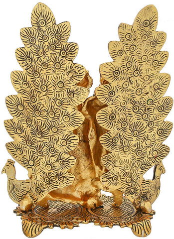 Radha Krishna Idol Showpiece with Diya  Golden Metal (Janmashtami Special)