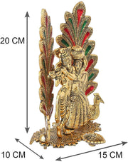 Radha Krishna Idol Showpiece with Diya  Golden Metal (Janmashtami Special)