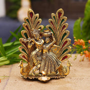 Radha Krishna Idol Showpiece with Diya  Golden Metal (Janmashtami Special)